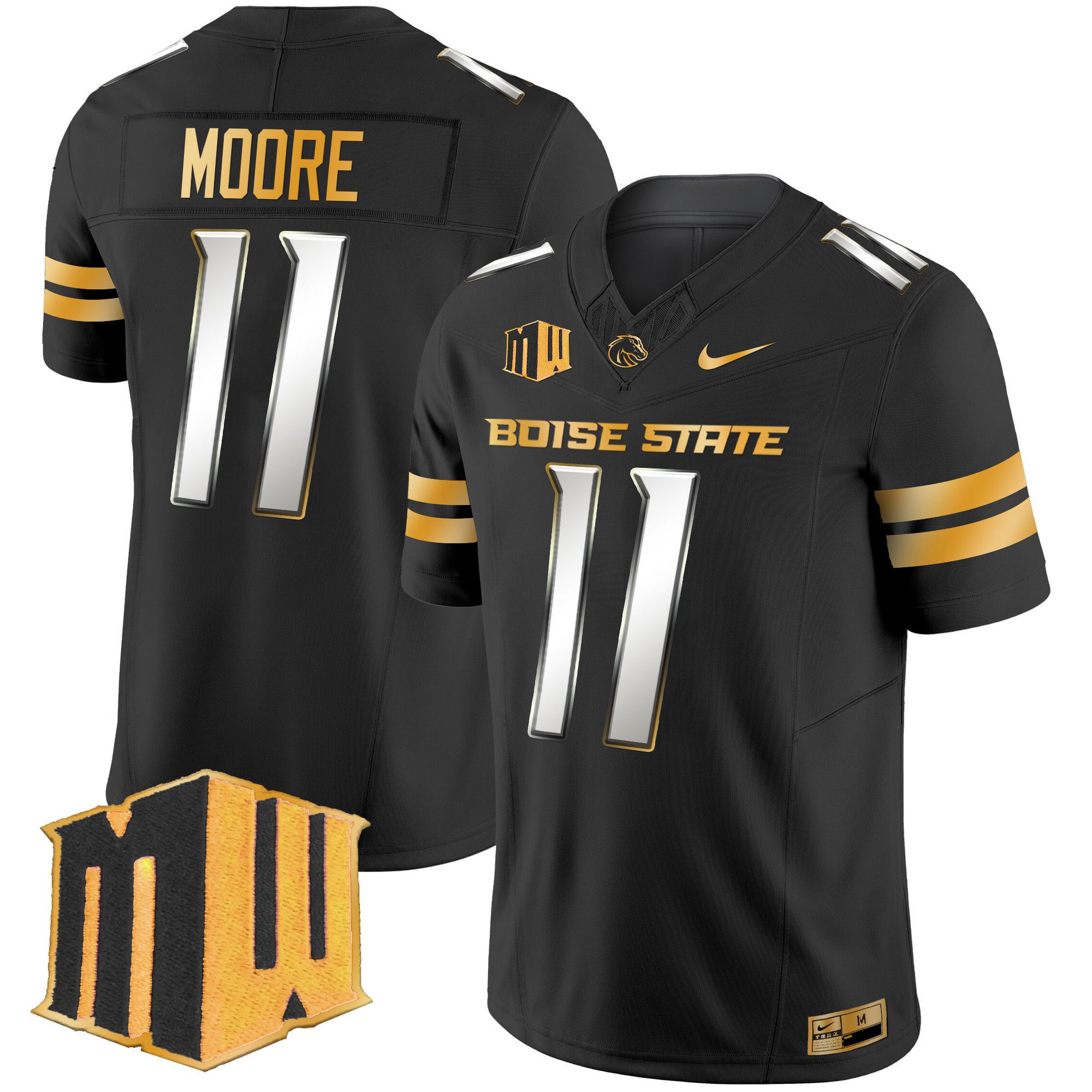 Men Boise State Broncos #11 Moore Black Nike 2024 Gold Vapor Limited NCAA Jersey